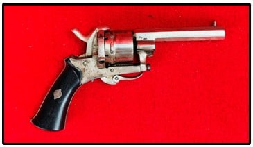 Belgian Pin Fire Revolver In .32 Caliber: Belgian pin fire revolver in .32 caliber . Revolver does not have a serial number. Firearm functions as it should and its overall condition rating is fair.