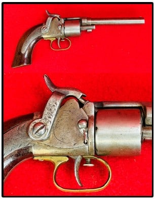 Massachusetts Revolver w Maynard Primer: Massachusetts Arms revolver with Maynard tape primer. Revolver does not carry a serial number and does not function mechanically. The overall condition would rate as fair.
