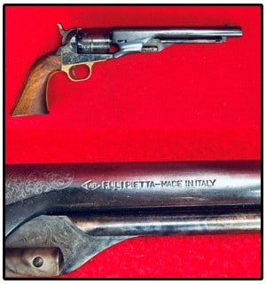 Pietta 1860 Colt Army w Spare Cylinder, Box Etc: Pietta (Italy) replica of a model 1860 Colt Army revolver which is totally engraved and is serial number P115970. Firearm comes with a spare cylinder along with its original box and paperwork. Pistol 