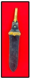 Reproduction Sheath Indian Wars Hospital Corps Knife: Reproduction leather and brass sheath for the Indian Wars era Springfield Hospital Corps knife which is marked on the reverse Rock Island / Arsenal / W.T.G.. Condition - very good condition as shown. 