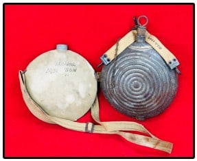 Lot 2 Canteens Including R.I.A. Dated 1904: Lot of two canteens including one from the Indian Wars era which has a hanger / carry strap which is marked R.I.A. (Rock Island Arsenal) and is dated 1904. The second canteen is marked manufactured by