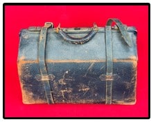 Antique Leather Doctor's Bag: Antique leather doctor's bag with some soil and wear from use as shown.