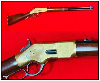 Replica Uberti Model 1866 Carbine: Replica Uberti Model 1866 Carbine in .45 Colt caliber which is serial number W46303 and has a barrel measuring 19 1/8". Carbine functions mechanically as it should and is in very near perfect conditio