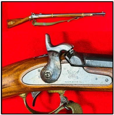 Numrich Arms Remington Zouave Musket: Numrich Arms Remington 1863 Zouave Musket in .58 rifled barrel with eagle on lock plate and a brass patch box. Musket functions as it should and is in excellent condition as shown with cloth sling.