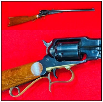 Uberti Remington Revolving Percussion Carbine: Uberti Replica of a Remington Revolving Percussion Carbine which has a serial number of 90286 which functions mechanically as it should and has a 17 3/4" long barrel. Carbine is in excellent condition