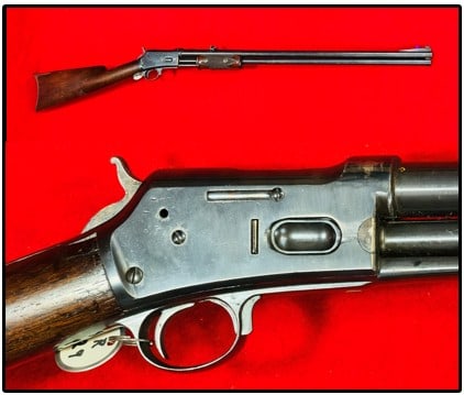 Colt Lightning Pump Action Rifle: Colt Lightning Pump Action Rifle which has been re-barreled with 95% of its bluing remaining and which was manufactured in 1886. Rifle is serial number 18573 and while it functions mechanically as it 
