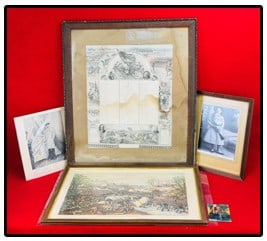 Span-Am War Troop E 4th Cavalry Roster Print Etc: Lot which includes a Spanish American War framed regimental roster for Troop E 4th Cavalry along with a framed reproduction of the print "The Battle Of Shiloh" as well as a reprint of photo of the