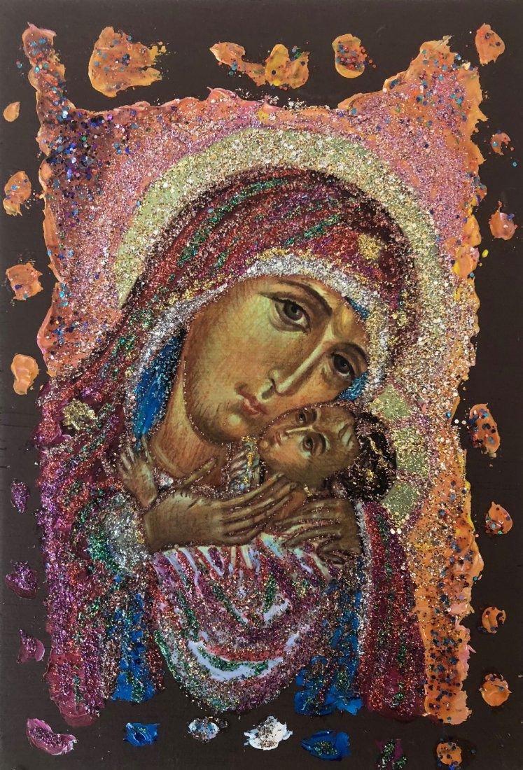 Icon of Virgin Mary,on Wood panel (1 of 3)