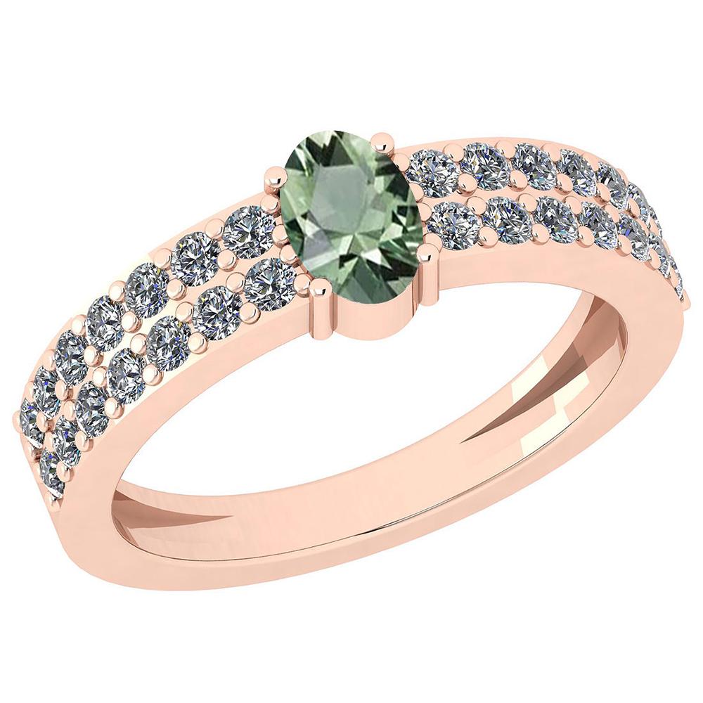 Certified 1.15 Ctw Green Amethyst And Diamond VS/SI1 14: Certified 1.15 Ctw Green Amethyst And Diamond VS/SI1 14K Rose Gold Ring **|**|** Color Stone Approx Weight: 0.75 Ctw (1 Pcs Oval) Center Stone Color: Green Amethyst Center Stone Setting: Prong Side St