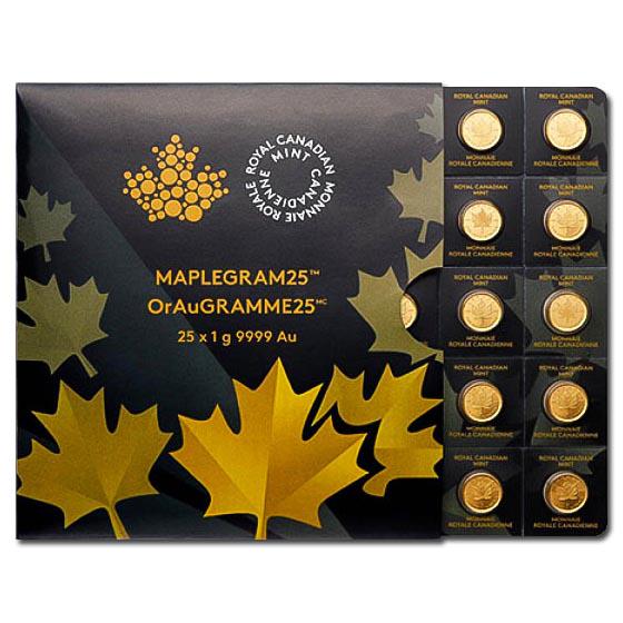 25 x 1 gram Gold Maple Leafs - Maplegram25 (In Assay Sl: 25 x 1 gram Gold Maple Leafs - Maplegram25 (In Assay Sleeve) **|**|** 25 x 1 gram Gold Maple Leafs - Maplegram25 (In Assay Sleeve) #TSD63128