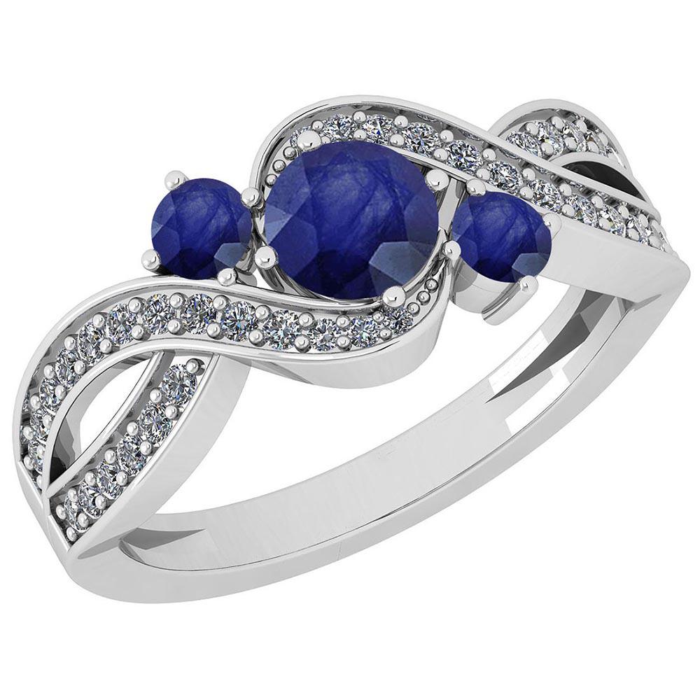 Certified 1.38 Ctw Blue Sapphire And Diamond SI2/I1 10K: Certified 1.38 Ctw Blue Sapphire And Diamond SI2/I1 10K White Gold Ring **|**|** Color Stone Approx Weight: 1.00 Ctw (3 Pcs Round) Center Stone Color: Blue Sapphire Center Stone Setting: Prong Side St