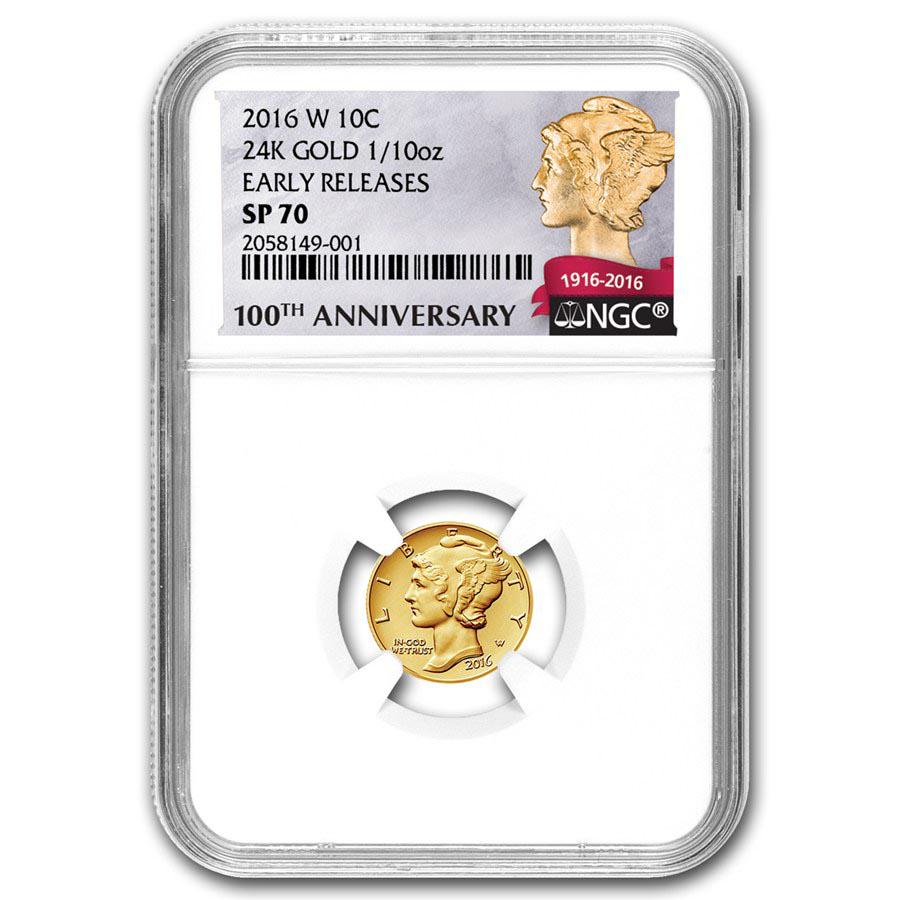 2016-W 1/10 oz Gold Mercury Dime Coin NGC SP70 Early Re: 2016-W 1/10 oz Gold Mercury Dime Coin NGC SP70 Early Release **|**|** 2016-W 1/10 oz Gold Mercury Dime Coin NGC SP70 Early Release #TSD71565