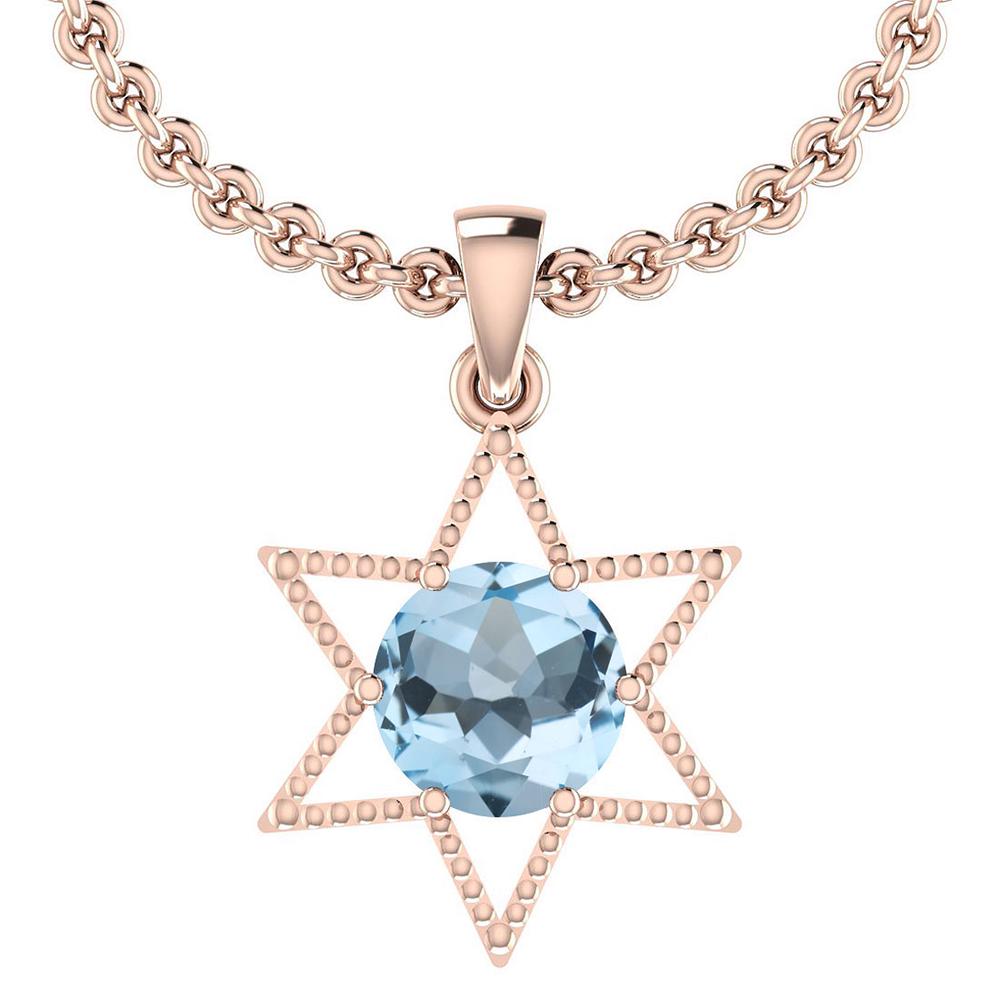 Certified 2.00 Ctw Aquamarine Star Style Solitaire Pend: Certified 2.00 Ctw Aquamarine Star Style Solitaire Pendant Necklace 10K Gold **|**|** Center Stone Approx Weight: 2.00 Ctw (1Pcs Round) Center Stone Color: Aquamarine Center Stone Setting: Prong Metal
