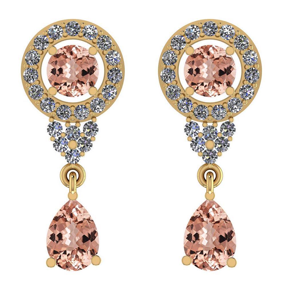 Certified 3.08 Ctw Morganite And Diamond SI1/SI2 14K Ye: Certified 3.08 Ctw Morganite And Diamond SI1/SI2 14K Yellow Gold Dangling Earrings **|**|** Color Stone Approx Weight: 2.50 Ctw (4 Pcs Pear & Round) Center Stone Color: Morganite Center Stone Setting: