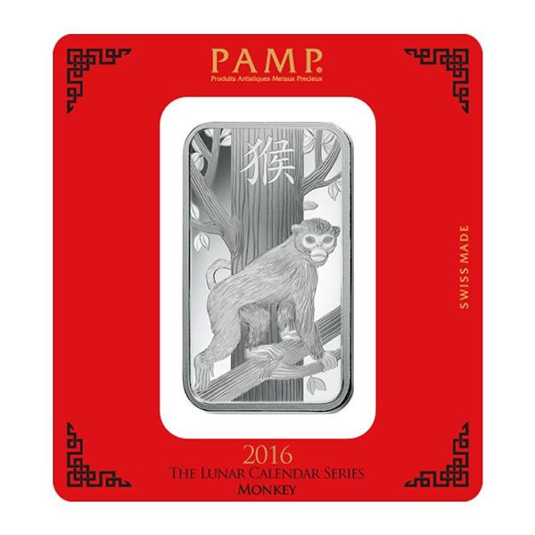 PAMP Suisse Silver Bar 100 Gram - 2016 Monkey Design: PAMP Suisse Silver Bar 100 Gram - 2016 Monkey Design **|**|** PAMP Suisse Silver Bar 100 Gram - 2016 Monkey Design #TSD49257