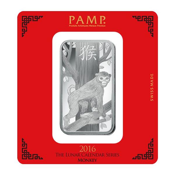 PAMP Suisse Silver Bar 100 Gram - 2016 Monkey Design: PAMP Suisse Silver Bar 100 Gram - 2016 Monkey Design **|**|** PAMP Suisse Silver Bar 100 Gram - 2016 Monkey Design #TSD96600