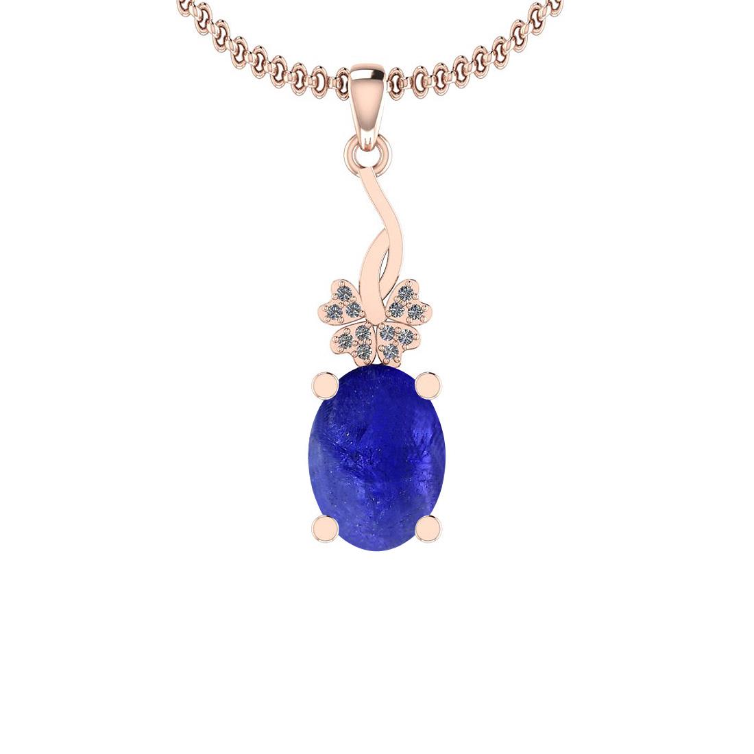 Certified 4.69 Ct VS/SI1 Tanzanite And Diamond 14K Rose: Certified 4.69 Ct VS/SI1 Tanzanite And Diamond 14K Rose Gold Pendant **|**|** Color Stone Approx Weight: 4.63 Ctw (1 pcs Oval Cab) Center Stone Color: Tanzanite Center Stone Setting: Prong Side Stone 