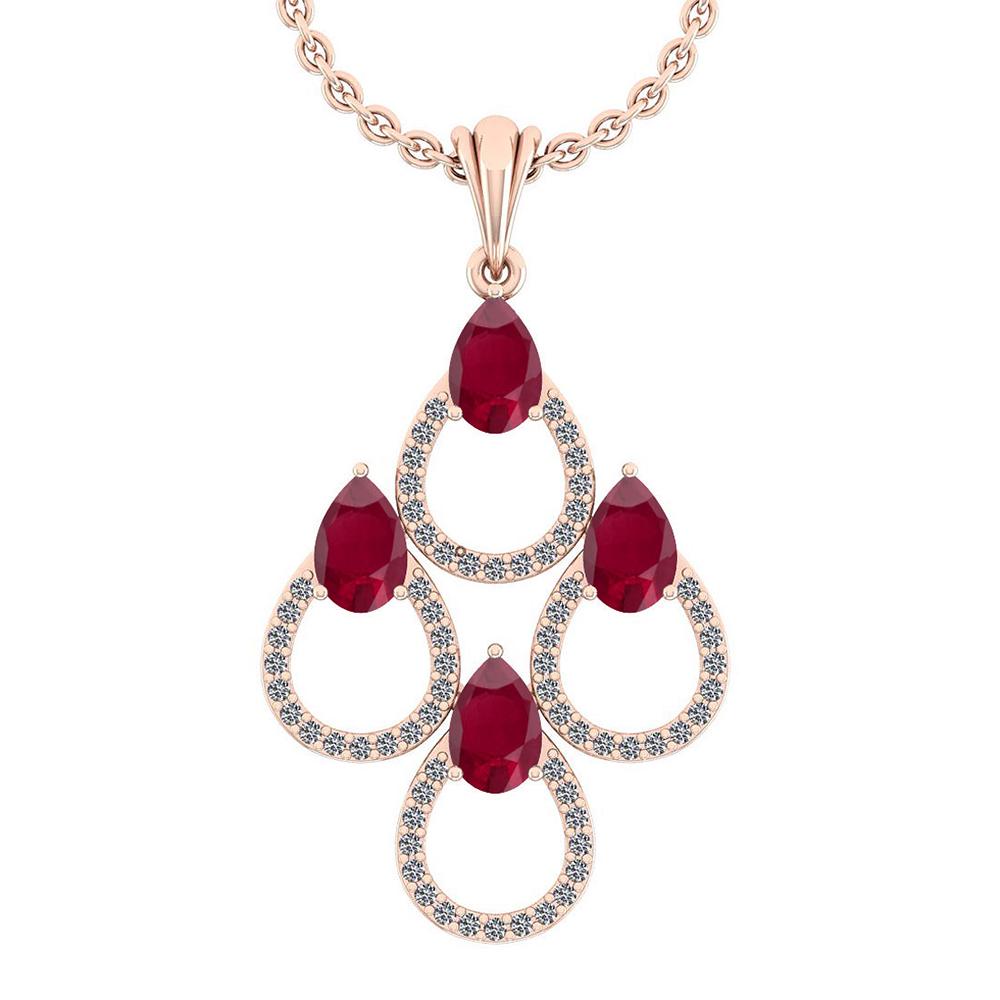 Certified 1.40 Ctw Ruby And Diamond I1/I2 10K Rose Gold: Certified 1.40 Ctw Ruby And Diamond I1/I2 10K Rose Gold Pendant Necklace **|**|** Color Stone Approx Weight: 1.00 Ctw (4 Pcs Pear) Center Stone Color: Pink Tourmaline Center Stone Setting: Prong Side