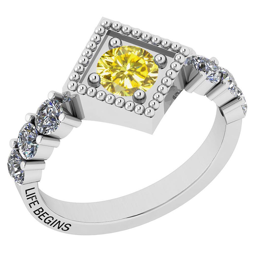 Certified 1.10 Ctw Treated Fancy Yellow Diamond I1/I2 1: Certified 1.10 Ctw Treated Fancy Yellow Diamond I1/I2 14K Gold Ring **|**|** Center Stone Approx Weight: 0.50 Ctw (1 Pcs Round) Center Stone Color: Treated Fancy Yellow Diamond Stone Clarity: I1/I2 Ce