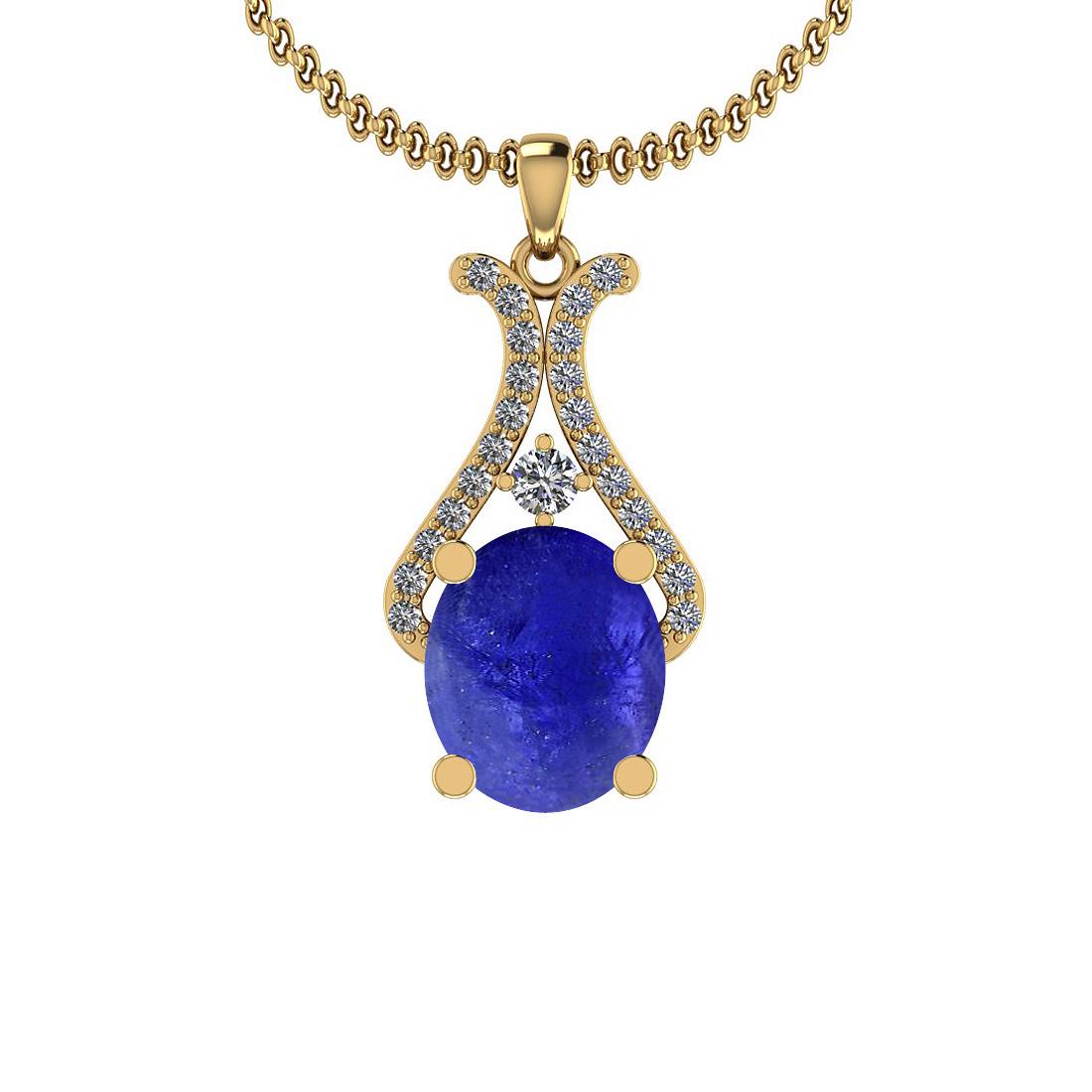 Certified 9.27 Ct VS/SI1 Tanzanite And Diamond 14K Yell: Certified 9.27 Ct VS/SI1 Tanzanite And Diamond 14K Yellow Gold Pendant **|**|** Color Stone Approx Weight: 8.87 Ctw (1 pcs Oval Cab) Center Stone Color: Tanzanite Center Stone Setting: Prong Side Ston