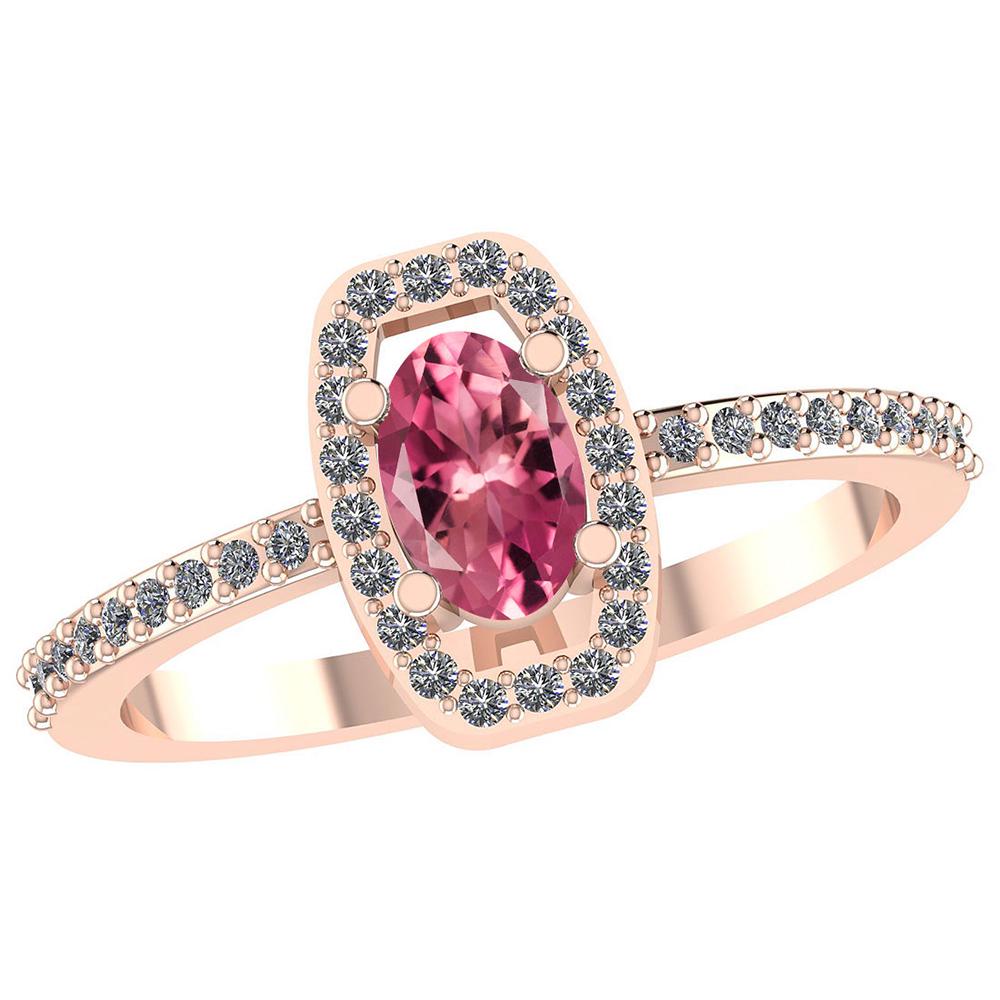 Certified 0.54 Ctw Pink Tourmaline And Diamond I1/I2 10: Certified 0.54 Ctw Pink Tourmaline And Diamond I1/I2 10K Rose Gold Halo Ring **|**|** Color Stone Approx Weight: 0.35 Ctw (1Pcs Oval) Center Stone Color: Pink Tourmaline Color Stone Setting: Prong Sid