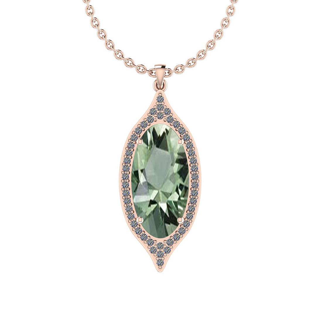 Certified 19.54 Ct Green Amethyst and Diamond I1/I2 10K: Certified 19.54 Ct Green Amethyst and Diamond I1/I2 10K Rose Gold Pendant **|**|** Color Stone Approx Weight: 19.08 Ctw (1 pcs Oval Cut) Center Stone Color: Green Amethyst Center Stone Setting: Prong