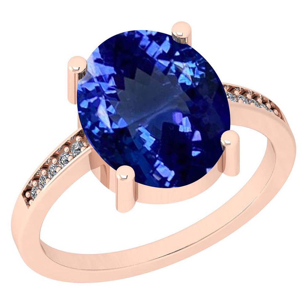 Certified 4.71 Ctw VS/SI1 Tanzanite and Diamond 14K Ros: Certified 4.71 Ctw VS/SI1 Tanzanite and Diamond 14K Rose Gold Vintage Style Ring **|**|** Color Stone Approx Weight: 4.65 Ctw (1 pcs Oval) Center Stone Color: Tanzanite Center Stone Setting: Prong Sid