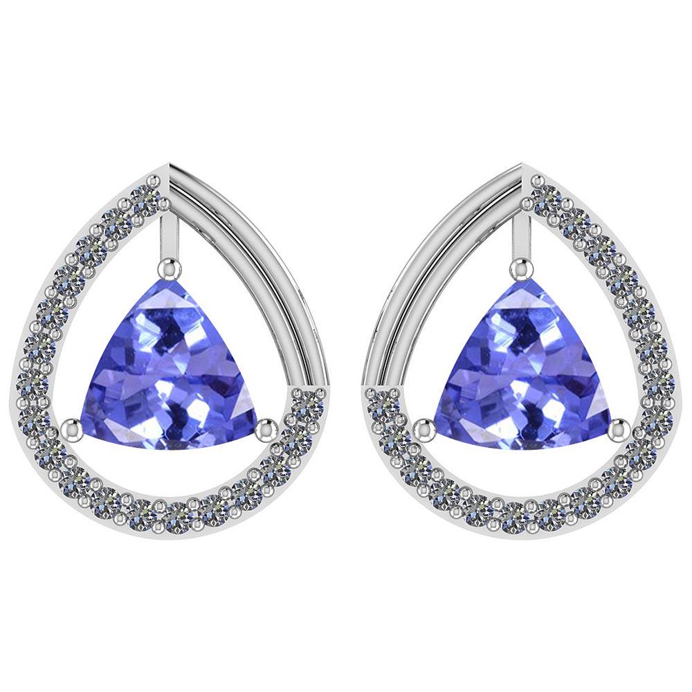 Certified 1.32 Ctw VS/SI1 Tanzanite and Diamond 14K Whi: Certified 1.32 Ctw VS/SI1 Tanzanite and Diamond 14K White Gold Stud Earrings **|**|** Color Stone Approx Weight: 1.12 Ctw (2 pcs Trillion) Center Stone Color: Tanzanite Center Stone Setting: Prong Sid
