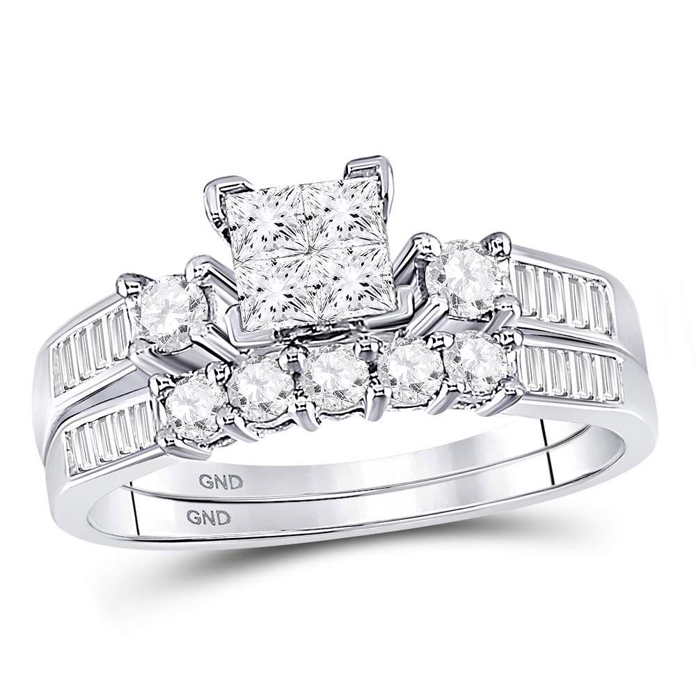 10kt White Gold Princess Diamond Bridal Wedding Ring Ba: 10kt White Gold Princess Diamond Bridal Wedding Ring Band Set 7/8 Cttw **|**|** Metal Type: 10kt White Gold ; Item Number: 77491 ; Style: Clusters ; Ring Size: Ring size selectable ; Carats Total Weig