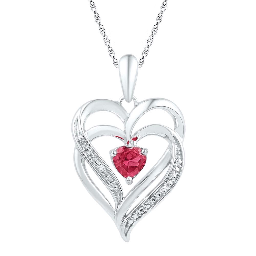 Sterling Silver Womens Round Lab-Created Ruby & Diamond: Sterling Silver Womens Round Lab-Created Ruby & Diamond Heart Pendant .01 Cttw **|**|** Metal Type: Sterling Silver ; Item Number: 103856 ; Style: Hearts & Love ; Carats Total Weight *: .01 Ct.t.w. ; 