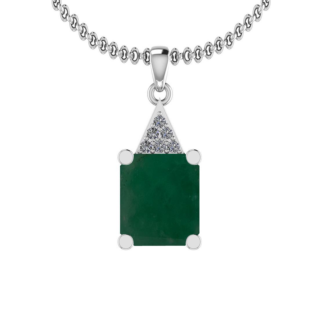 Certified 5.03 Ct VS/SI1 Emerald and Diamond 14k White: Certified 5.03 Ct VS/SI1 Emerald and Diamond 14k White Gold Vintage Style Pendant **|**|** Center Stone Approx Weight: 4.95 Ct (1 pcs Emerald Oct Cut) Center Stone Color: Emerald Center Stone Setting: