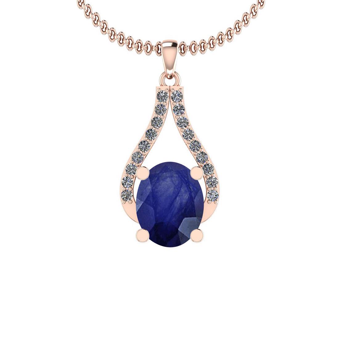 Certified 5.42 Ctw Blue Sapphire And Diamond I1/I2 14K: Certified 5.42 Ctw Blue Sapphire And Diamond I1/I2 14K Rose Gold Pendant Necklace **|**|** Color Stone Approx Weight: 5.05 Ctw (1 pcs Oval) Center Stone Color: Blue Sapphire Center Stone Setting: Pron