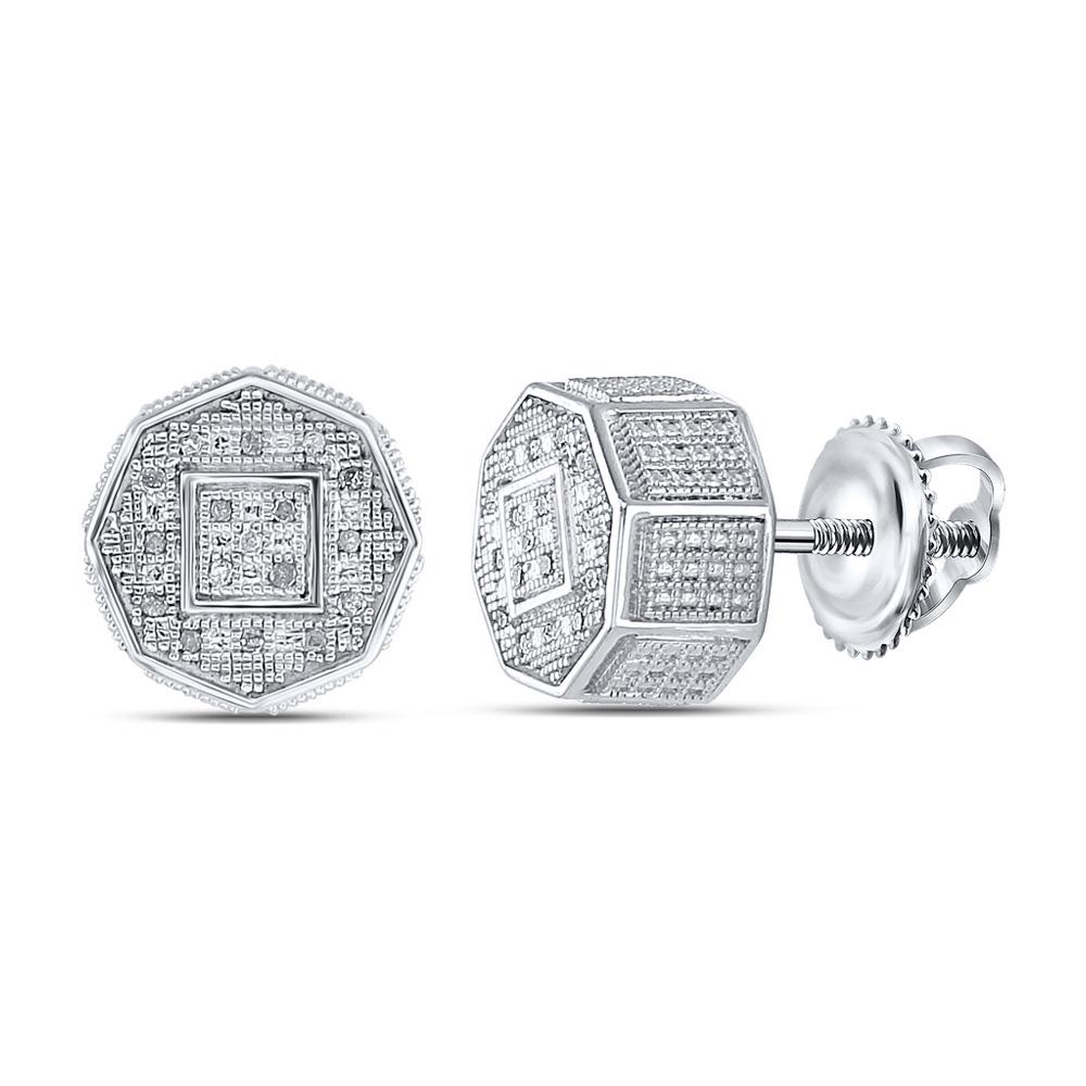Sterling Silver Unisex Round Diamond Octagon Cluster St: Sterling Silver Unisex Round Diamond Octagon Cluster Stud Earrings 1/10 Cttw **|**|** Metal Type: Sterling Silver ; Item Number: 83196 ; Style: Studs ; Carats Total Weight *: 1/10 Ct.t.w. ; Primary Ge