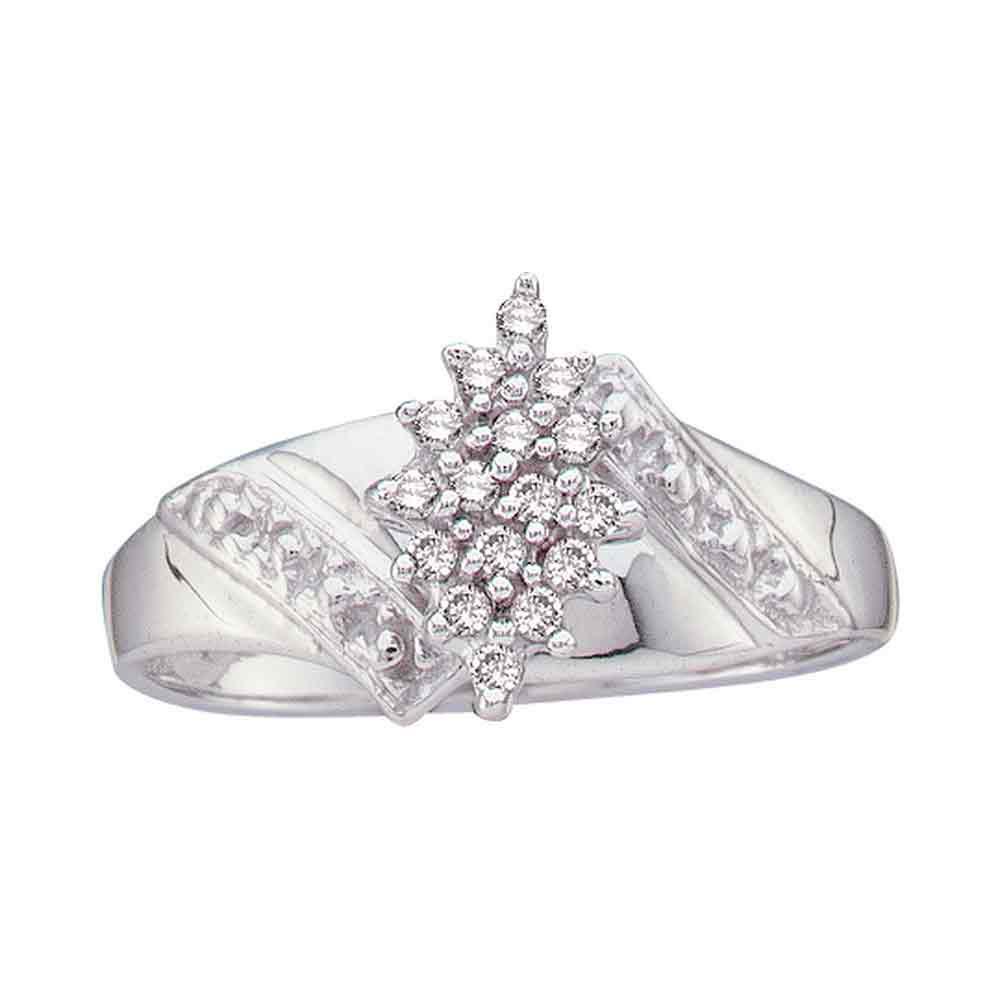 10kt White Gold Womens Round Diamond Cluster Ring 1/10: 10kt White Gold Womens Round Diamond Cluster Ring 1/10 Cttw **|**|** Metal Type: 10kt White Gold ; Item Number: 49603 ; Style: Clusters ; Ring Size: Ring size selectable ; Carats Total Weight *: 1/10 