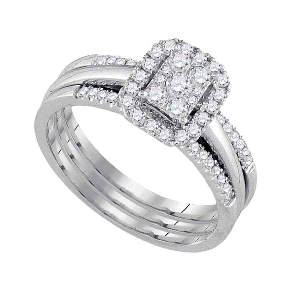 10kt White Gold Diamond Cluster Bridal Wedding Ring Ban: 10kt White Gold Diamond Cluster Bridal Wedding Ring Band Set 1/2 Cttw **|**|** Metal Type: 10kt White Gold ; Item Number: 107575 ; Style: Clusters ; Ring Size: Ring size selectable ; Carats Total Weig