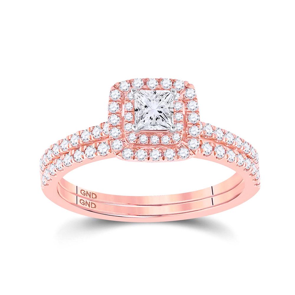 10kt Rose Gold Princess Diamond Bridal Wedding Ring Ban: 10kt Rose Gold Princess Diamond Bridal Wedding Ring Band Set 3/4 Cttw **|**|** Metal Type: 10kt Rose Gold ; Item Number: 110595 ; Style: Solitaires ; Ring Size: Ring size selectable ; Carats Total Wei