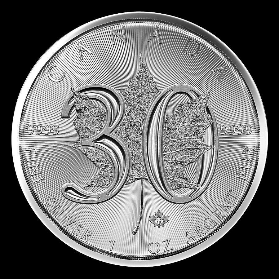2018 Canada 1 oz Silver Maple Leaf 30th Anniversary BU: 2018 Canada 1 oz Silver Maple Leaf 30th Anniversary BU **|**|** 2018 Canada 1 oz Silver Maple Leaf 30th Anniversary BU #TSD37717