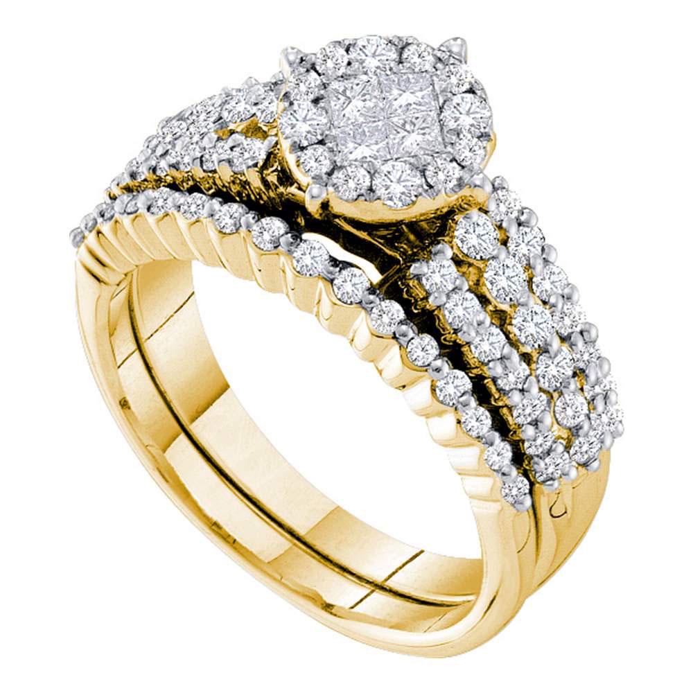 14kt Yellow Gold Princess Diamond Bridal Wedding Ring B: 14kt Yellow Gold Princess Diamond Bridal Wedding Ring Band Set 1 Cttw **|**|** Metal Type: 14kt Yellow Gold ; Item Number: 46358 ; Style: Clusters ; Ring Size: 7 ; Carats Total Weight *: 1 Ct.t.w. ; P