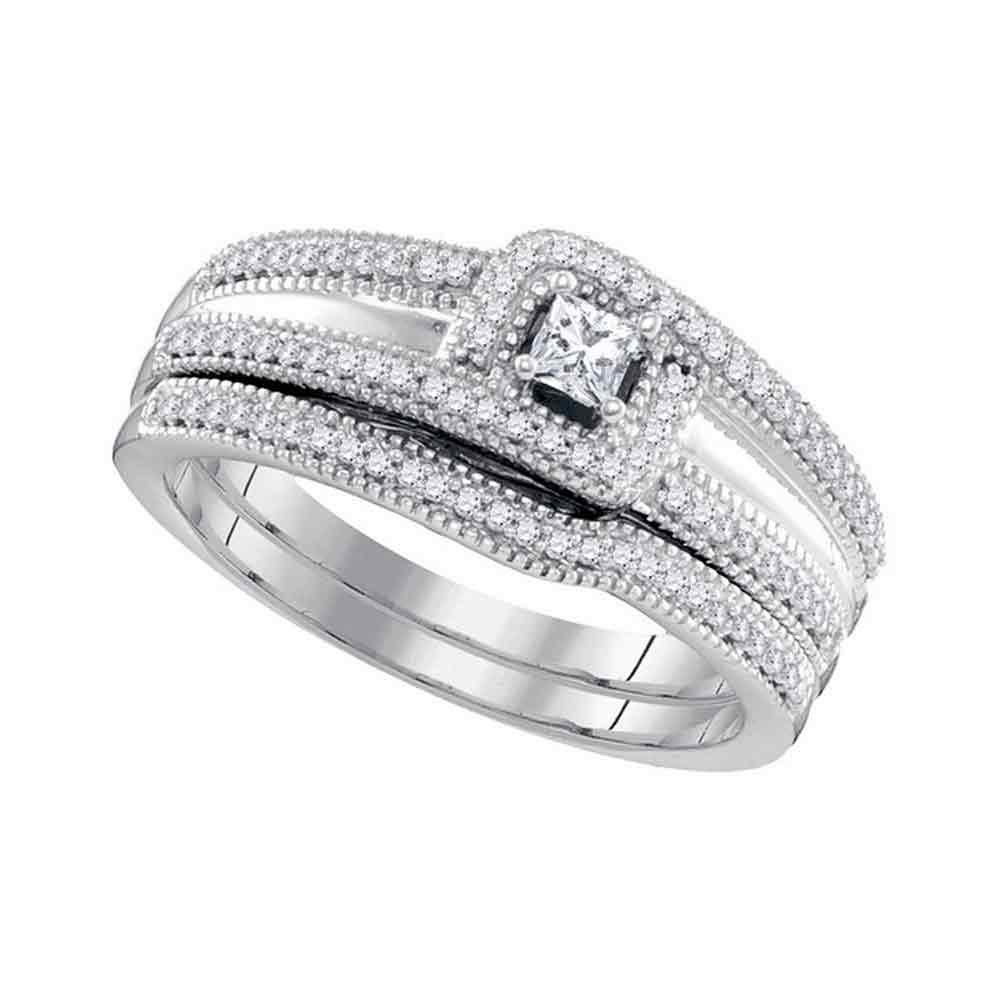 10k White Gold Princess Diamond Bridal Wedding Ring Ban: 10k White Gold Princess Diamond Bridal Wedding Ring Band Set 1/3 Cttw **|**|** Metal Type: 10kt White Gold ; Item Number: 98612 ; Style: Solitaires ; Ring Size: Ring size selectable ; Carats Total Wei