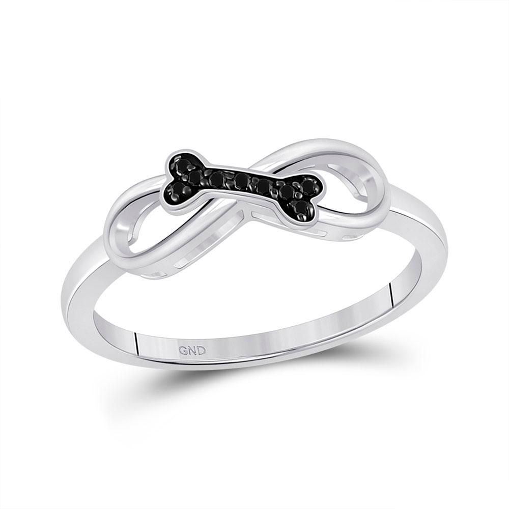Sterling Silver Womens Round Black Color Enhanced Diamo: Sterling Silver Womens Round Black Color Enhanced Diamond Dog Bone Infinity Ring 1/20 Cttw **|**|** Metal Type: Sterling Silver ; Item Number: 110780 ; Style: Fashion ; Ring Size: Ring size selectable