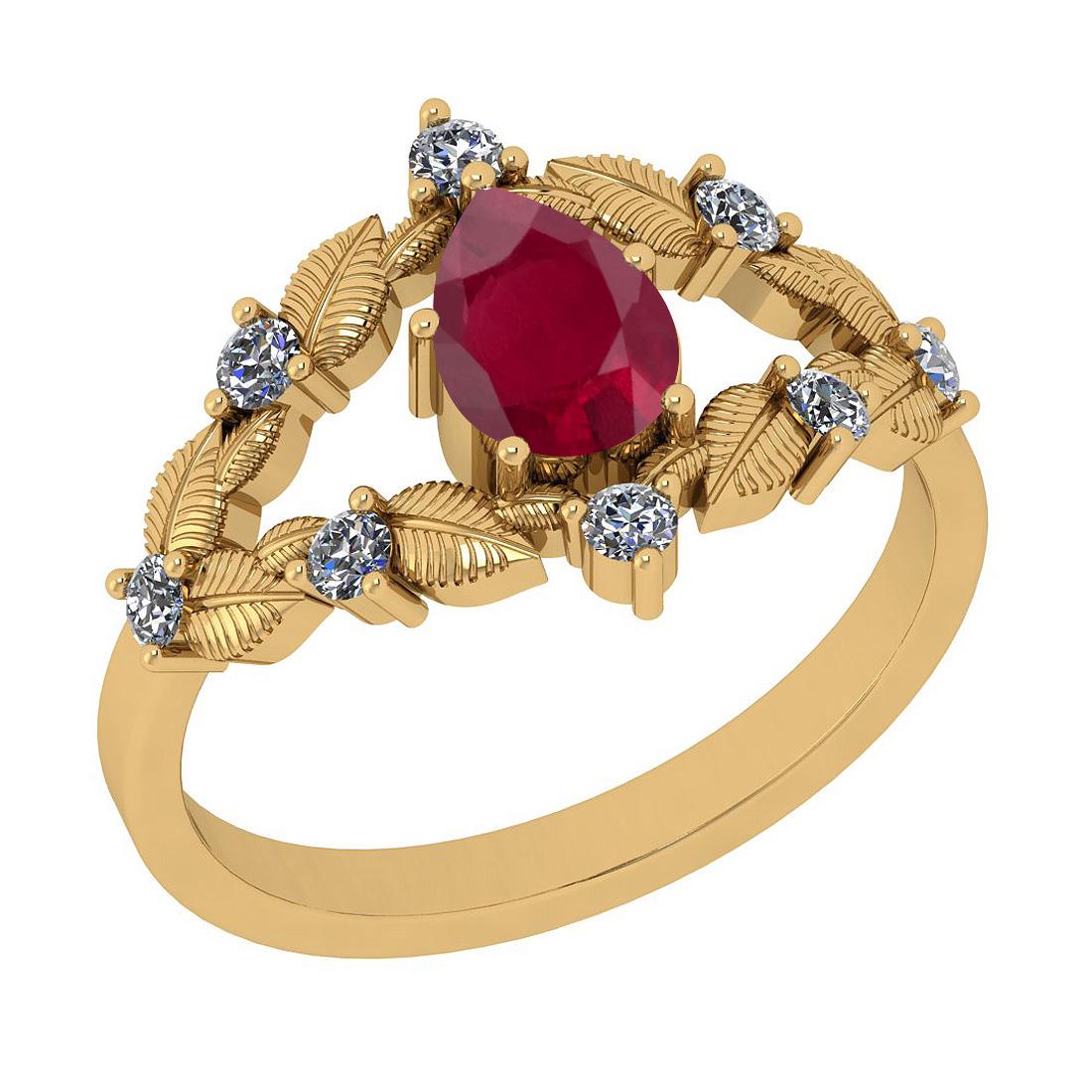 0.78 Ctw I2/I3 Ruby And Diamond 14K Yellow Gold Fligree: 0.78 Ctw I2/I3 Ruby And Diamond 14K Yellow Gold Fligree Wedding Ring -- Center Stone Weight : 0.50 Ctw (Pear Cut) Center Stone Color :-Ruby Center Stone Setting : Prong Side Stone Weight Of Ctw 0.28 C