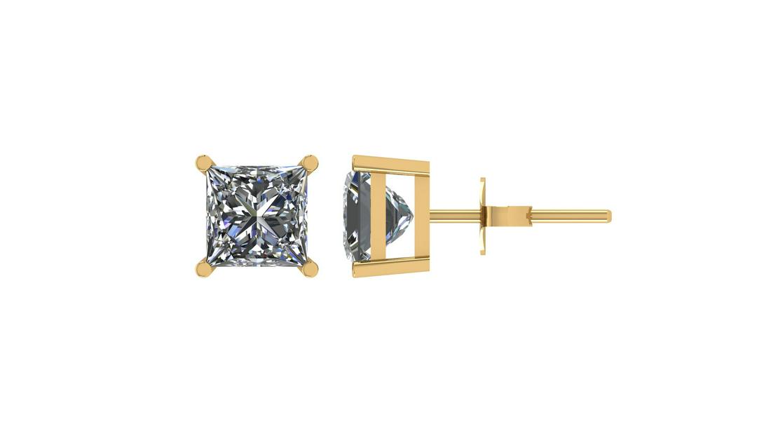 Certified 1.06 CTW Princess Diamond Stud Earrings E/SI2: Certified 1.06 CTW Princess Diamond Stud Earrings E/SI2 In 14K Yellow Gold -- Certified 1.06 CTW Princess Diamond Stud Earrings E/SI2 In 14K Yellow Gold In 14K Yellow Gold #TSD83970
