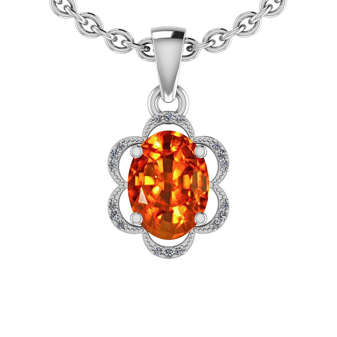 Certified 1.89 Ctw SI2/I1 Orange Sapphire And Diamond 1: Certified 1.89 Ctw SI2/I1 Orange Sapphire And Diamond 14K White Gold Vintage Style Pendant -- Center Stone Weight : 1.79 Ctw (Oval Cut) Center Stone Color :-Orange Sapphire Center Stone Setting : Pron