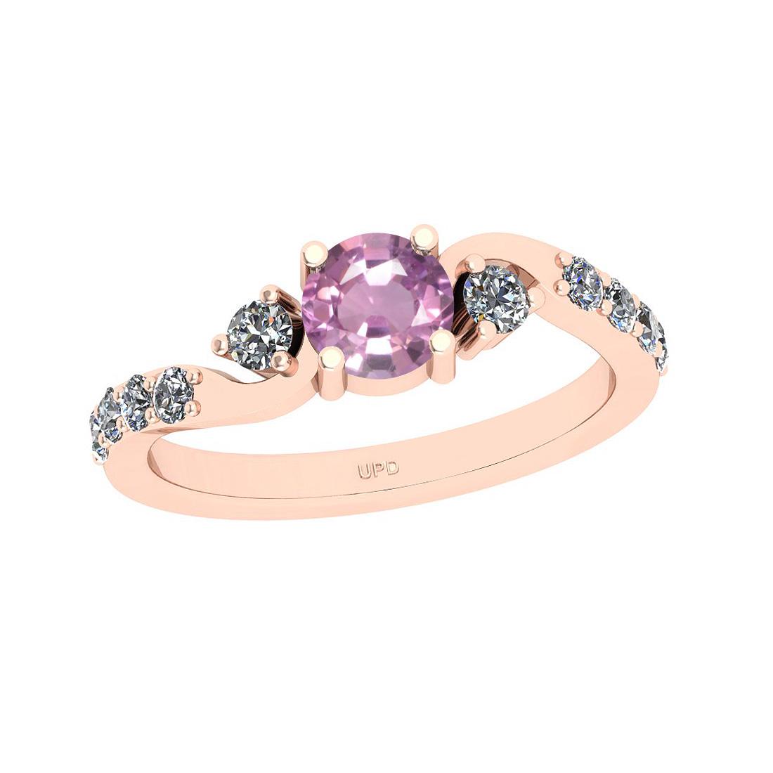 Certified 0.74 Ctw I2/I3 Pink Sapphire And Diamond 14K: Certified 0.74 Ctw I2/I3 Pink Sapphire And Diamond 14K Rose Gold Engagement Ring -- Center Stone Weight : 0.33 Ctw (Round Cut) Center Stone Color :-Pink Sapphire Center Stone Setting : Prong Side Ston