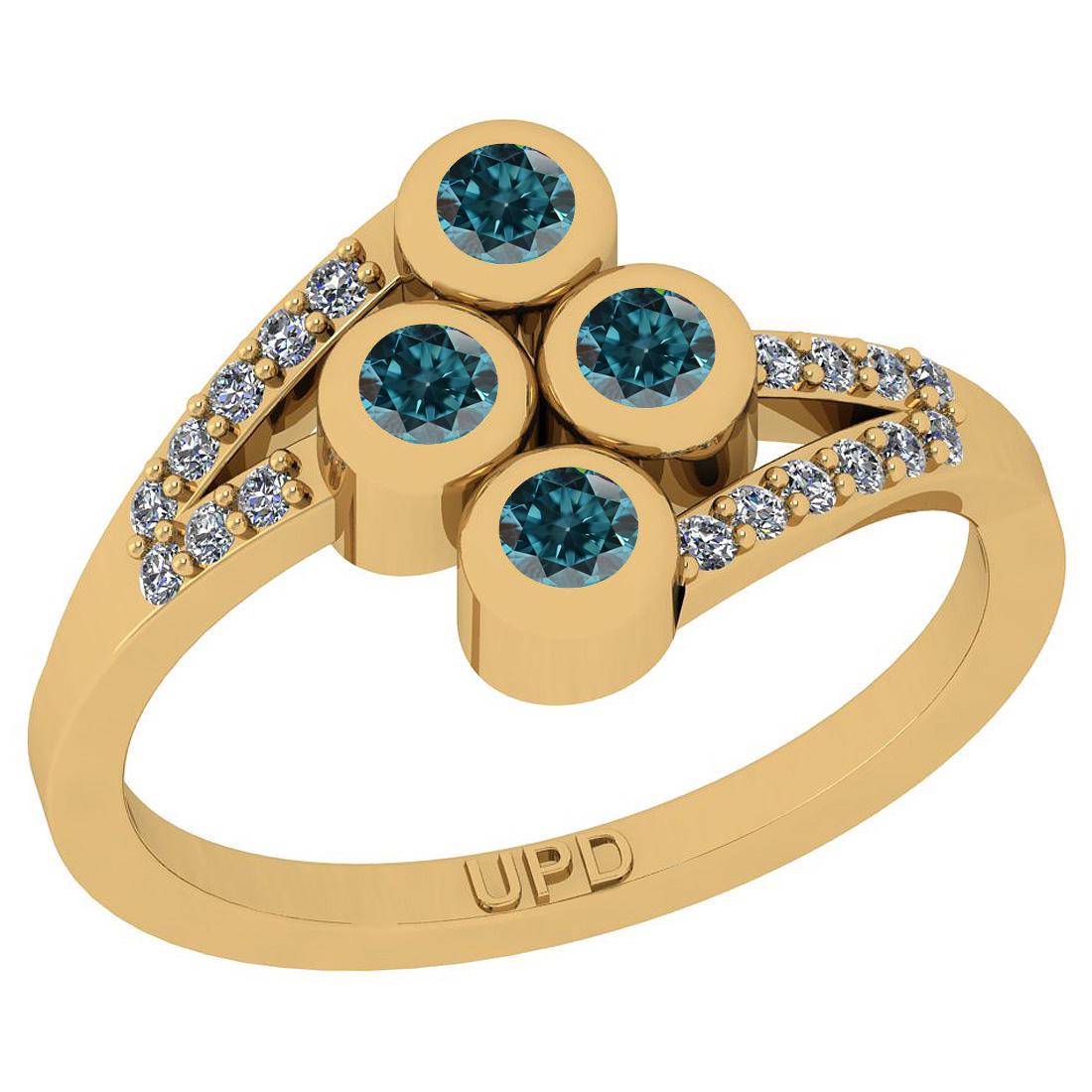 Certified 0.41 Ctw I2/I3 Treated Fancy Blue And White D: Certified 0.41 Ctw I2/I3 Treated Fancy Blue And White Diamond 10K Yellow Gold Ring -- Center Stone Approx Weight: 0.27 Ctw (Round Cut) Center Stone Color: Treated Fancy Blue Diamond Center Stone Clari