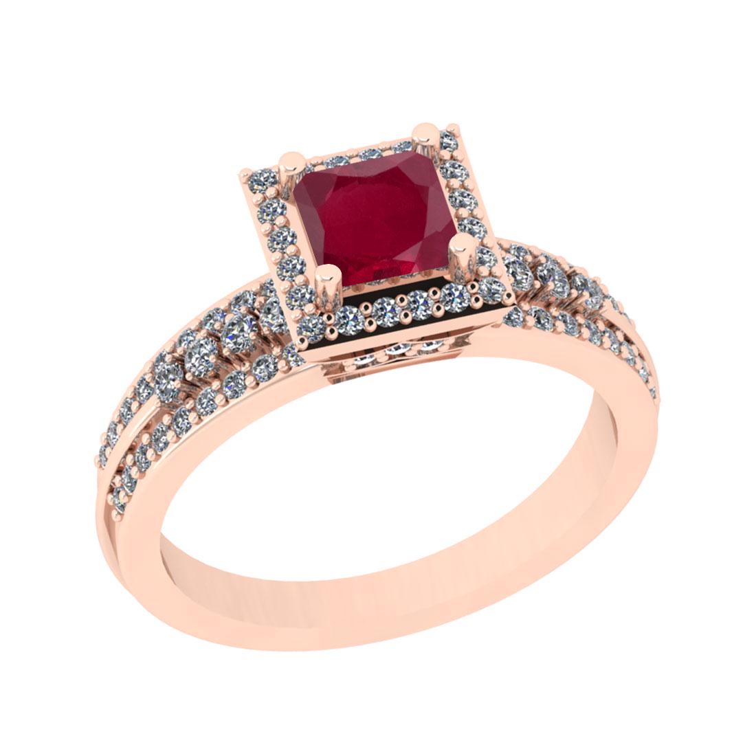 1.25 Ctw VS/SI1 Ruby And Diamond 14K Rose Gold Vintage: 1.25 Ctw VS/SI1 Ruby And Diamond 14K Rose Gold Vintage Style Ring -- Color Stone Weight : 0.75 Ctw (Princess Cut ) Center Stone Color : Ruby Center Stone Setting : Prong Side Stone Weight Of Ctw 0.50