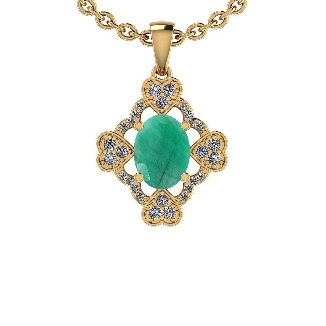 2.36 Ctw SI2/I1 Emerald And Diamond 14K Yellow Gold Vin: 2.36 Ctw SI2/I1 Emerald And Diamond 14K Yellow Gold Vintage Style Pendant -- Center Stone Weight : 1.82 Ctw (Oval Cut) Center Stone Color :-Emerald Center Stone Setting : Prong Side Stone Weight Of Ct