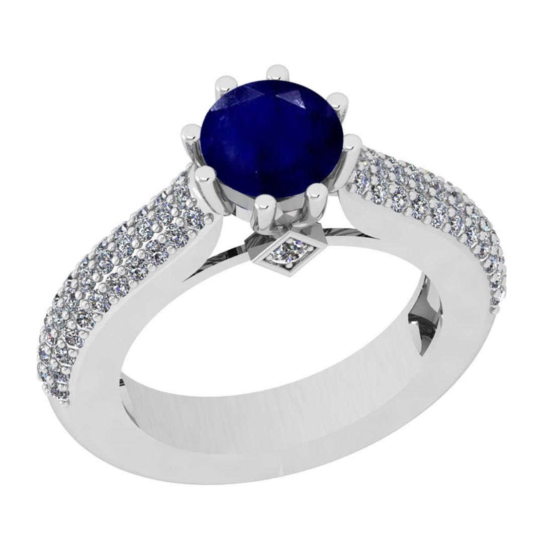 1.85 Ctw VS/SI1 Blue Sapphire And Diamond 14K White Gol: 1.85 Ctw VS/SI1 Blue Sapphire And Diamond 14K White Gold Wedding Ring -- Color Stone Weight : 1.25 Ctw (Round Cut ) Center Stone Color : Blue Sapphire Center Stone Setting : Prong Side Stone Weight Of