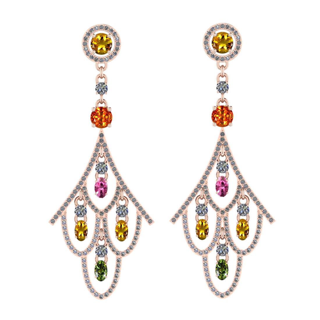 6.46 Ctw SI2/I1 Multi sapphire And Diamond 14K Rose Gol: 6.46 Ctw SI2/I1 Multi sapphire And Diamond 14K Rose Gold Vintage Style Earrings -- Multi Stone Weight : 4.00 Ctw (Oval & Round Cut ) Multi Stone Color : Green,Orange,Yellow,Pink Sapphire Stone Setting
