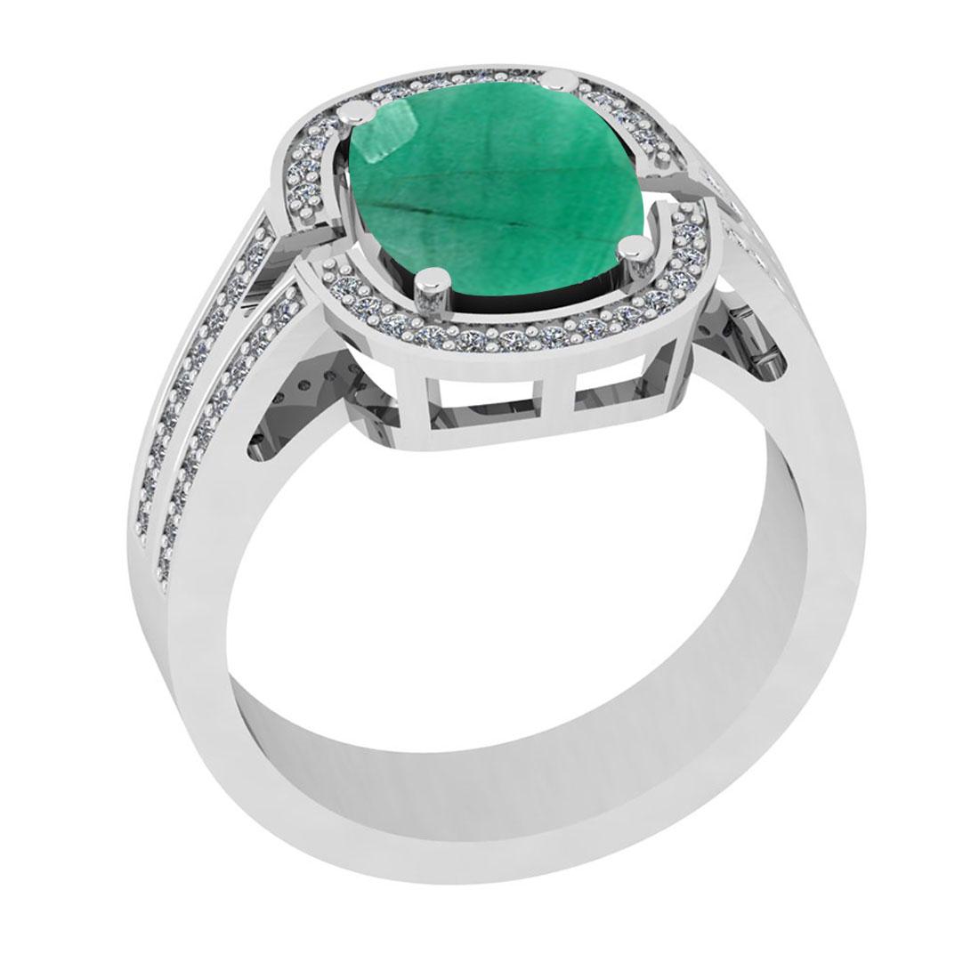 2.81 Ctw SI2/I1 Emerald and Diamond 14K White Gold Enga: 2.81 Ctw SI2/I1 Emerald and Diamond 14K White Gold Engagement Ring -- Center Stone Weight : 2.50 Ctw ( Cushion Cut )Center Stone Color : Emerald Stone Setting : Prong Side Stone Weight Of Ctw 0.31 Ctw